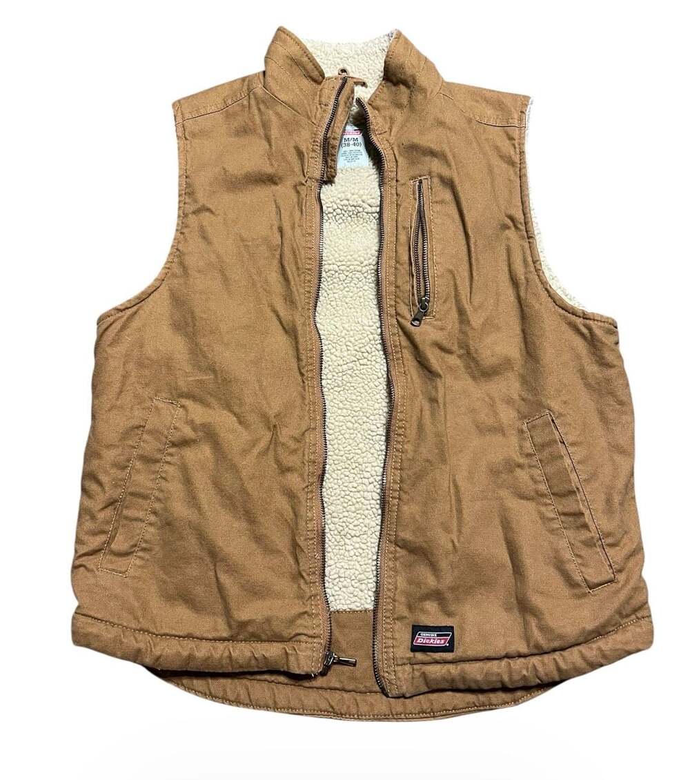 Genuine Dickies Sherpa Lined Canvas Vest Brown Size M (38-40)